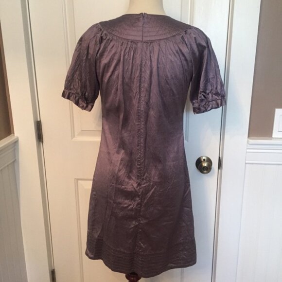 CALYPSO DRESS SHIFT PURPLE CRINKLE SILK SHORT SLEEVE POCKETS Size 4 - Picture 4 of 6